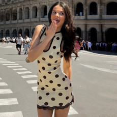 SC Polka Dot Print Lace Patchwork Mini Dress DLSF-K6D11052A