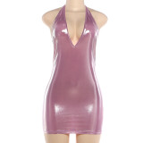 SC Bright-Colored Ice-Silk Halterneck Mini Dress GZJQ-K6D11216A