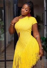 SC Solid Color Knits Short Sleeve Tassel Midi Dress GKYS-3087