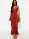 SC V Neck Beaded Shoulder Strap Maxi Dress GADE-10248