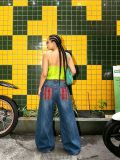 SC Plus Size Plaid Patchwork Loose Jeans GYLN-1516