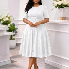SC Plus Size Lace Patchwork Half Sleeve Midi Dress GATE-637