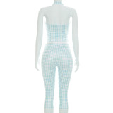 SC Plaid Print Halterneck Top Seventh Pants Suit GSZM-C26ST238