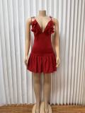 SC Sexy V Neck Ruffles Mini Dress GADE-11197