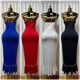 SC V Neck Beaded Shoulder Strap Maxi Dress GADE-10248