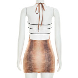 SC Sexy Print Halterneck Lace Up Mini Dress GSZM-J26DS280