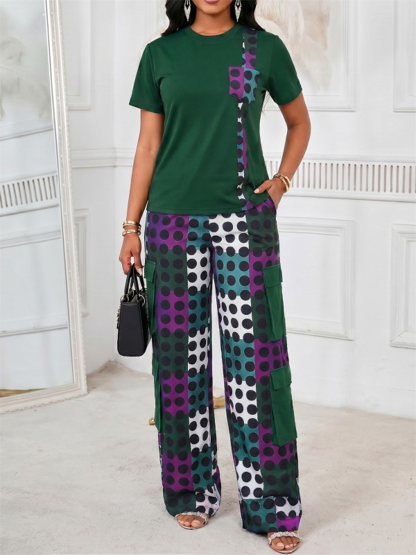 SC Short Sleeve Print Casual Two Piece Pants Set GYLY-11275