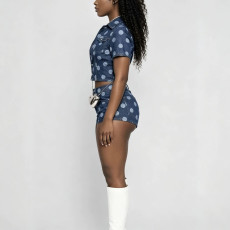 SC Polka Dot Print Short Sleeve Shorts Suit YMEF-59115