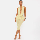 SC Solid Color Sleeveless Backless Two PIece Pants Set GSZM-C26ST240