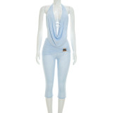 SC Solid Color Sleeveless Backless Two PIece Pants Set GSZM-C26ST240