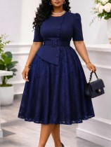 SC Plus Size Lace Patchwork Half Sleeve Midi Dress GATE-637