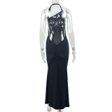 SC Slash Neck Backless Solid Color Maxi Dress GJYO-JD305569