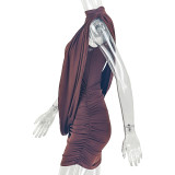 SC Solid Color Ruched Sleeveless Mini Dress GJYO-JD305576