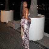 SC Stripe Print Sling Backless Maxi Dress GJYO-JD305571
