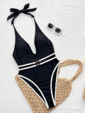 SC Contrast Color Backless One Piece Swimsuit CSYZ-G333RY