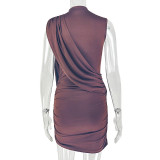 SC Solid Color Ruched Sleeveless Mini Dress GJYO-JD305576