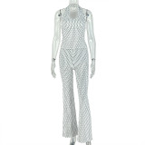 SC Halterneck V Neck Polka Dot Print Jumpsuit GJYO-JS919185