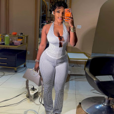 SC Halterneck V Neck Polka Dot Print Jumpsuit GJYO-JS919185