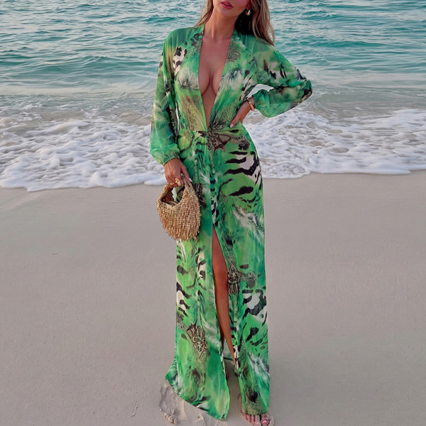 SC Deep V Neck Print Backless Split Maxi Dress XEF-K6D11375A