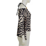 SC Animal-Print Color-Blocked Beaded T Shirt GPKJ-MR41519