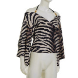 SC Animal-Print Color-Blocked Beaded T Shirt GPKJ-MR41519