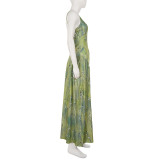 SC Print V Neck Sling Maxi Dress GPKJ-MR49790