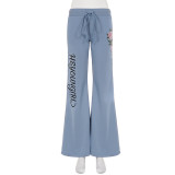 SC Letter Floral Prints Micro Flare Jeans GPKJ-MR49397