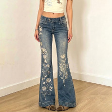 SC Floral Embroidery Micro Flare Jeans GPKJ-MR49336
