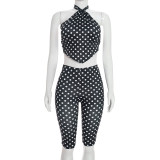 SC Polka Dot Print Backless Two Piece Pants Set MXBF-Q26ST092