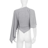 SC Solid Color Slash Shoulder Irregular T Shirt GPKJ-MR49444