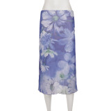 SC Mesh Contrast Color Print Mid-skirts GPKJ-MR37635