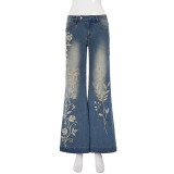 SC Floral Embroidery Micro Flare Jeans GPKJ-MR49336