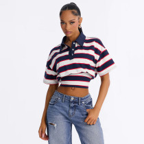 SC Contrast Color Stripe Lapel Top GSBW-Q26TP095
