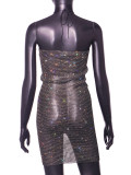 SC Sexy BacklessHalterneck Fishnet Rhinestone Dress GZYY-21277