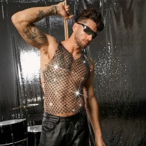 SC Men's Hollow Out Rhinestone Nightclub Tops GZYY-W25108