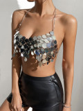 SC Metal Sequins Backless Chain Tank Top GZYY-20470