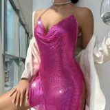 SC Backless Sequin V Neck Halterneck Mini Dress GZYY-2669