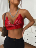 SC Metal-Chain Sequin Halterneck Tube Top GZYY-842