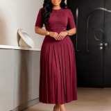 SC Plus Size Short Sleeve Solid Color Patchwork Maxi Dress GCZF-8666