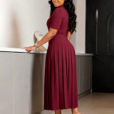 SC Plus Size Short Sleeve Solid Color Patchwork Maxi Dress GCZF-8666