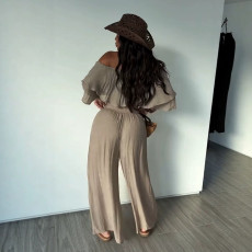 SC Solid Color One Shoulder Two Piece Pants Set NY-3906