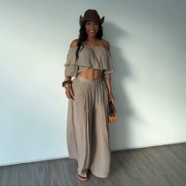 SC Solid Color One Shoulder Two Piece Pants Set NY-3906