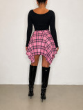 SC Solid Long Sleeve Top Irregular Print Skirt Suit HNIF-HN104