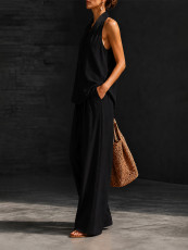 SC Halterneck Sleeveless Shirt Wide Leg Pants Suit HNIF-TY042