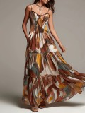 SC Print Spaghetti-Strap Ruched Maxi Dress GWDS-260609