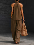 SC Halterneck Sleeveless Shirt Wide Leg Pants Suit HNIF-TY042