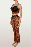 SC Leopard Print Lace Patchwork Two Piece Pants Set YWXS-K26L2263