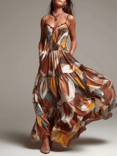 SC Print Spaghetti-Strap Ruched Maxi Dress GWDS-260609