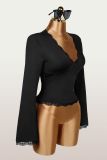 SC Lace Patchwork Deep V Neck Top YWXS-K26L2390