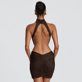 SC Sleeveless Halterneck Backless Ruched Mini Dress GSZM-J26DS292